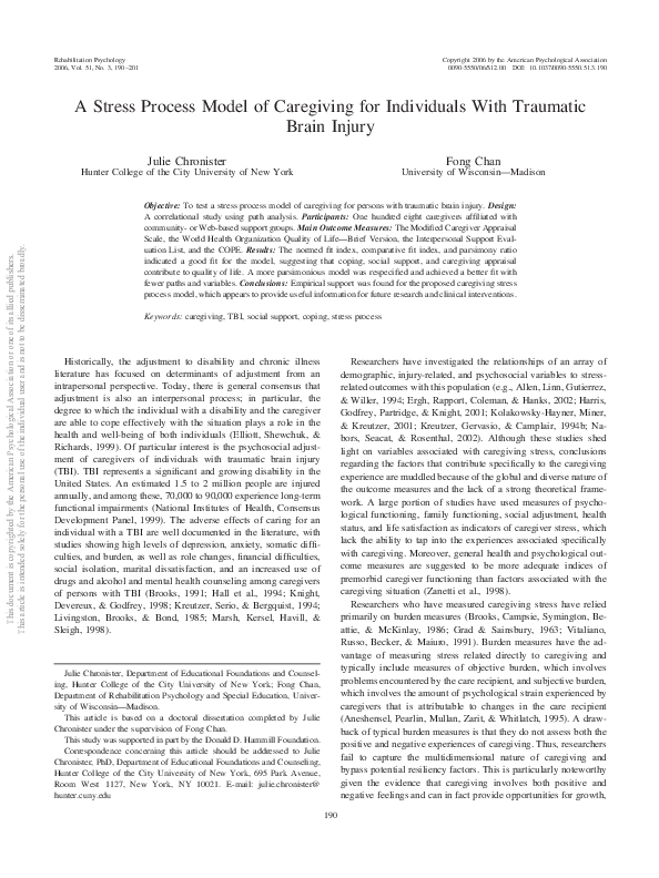 (PDF) A stress process model of caregiving for individuals with ...
