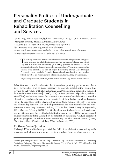 (PDF) Personality Profiles of Undergraduate and Graduate Students in ...
