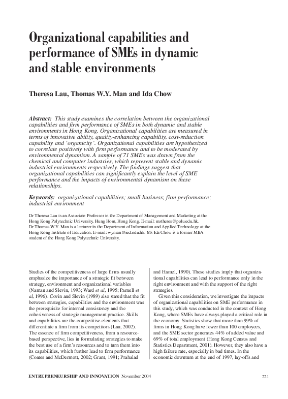 (PDF) Organizational Capabilities and Performance of SMEs in Dynamic ...