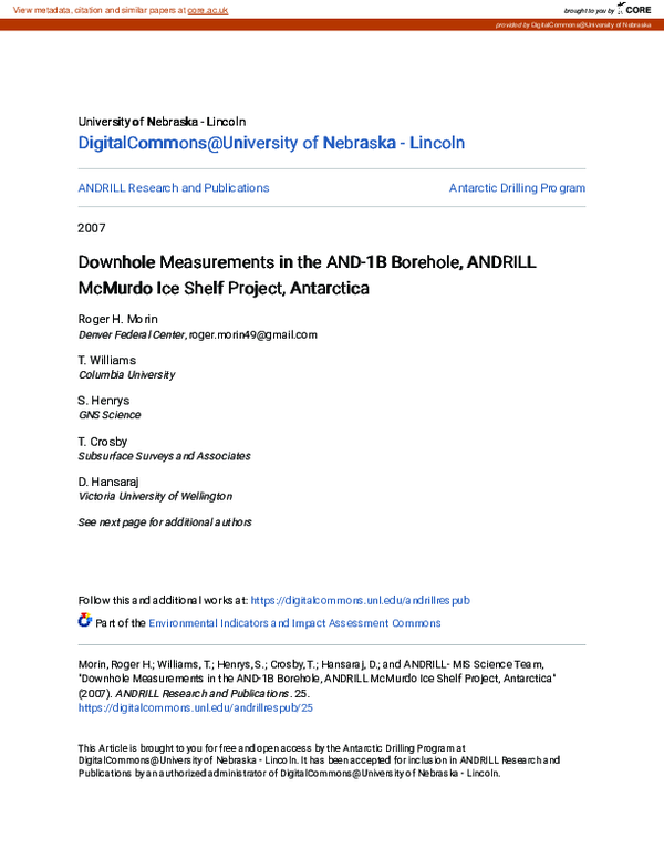 (PDF) Downhole Measurements in the AND-1B Borehole, ANDRILL McMurdo Ice ...