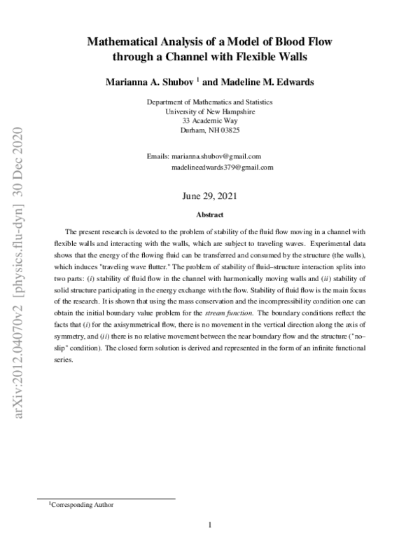 (PDF) Mathematical Analysis of a Model of Blood Flow through a Channel ...