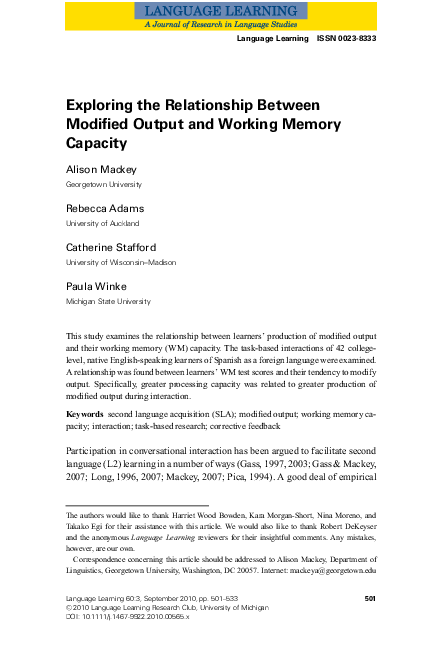 (PDF) Exploring the Relationship Between Modified Output and Working ...