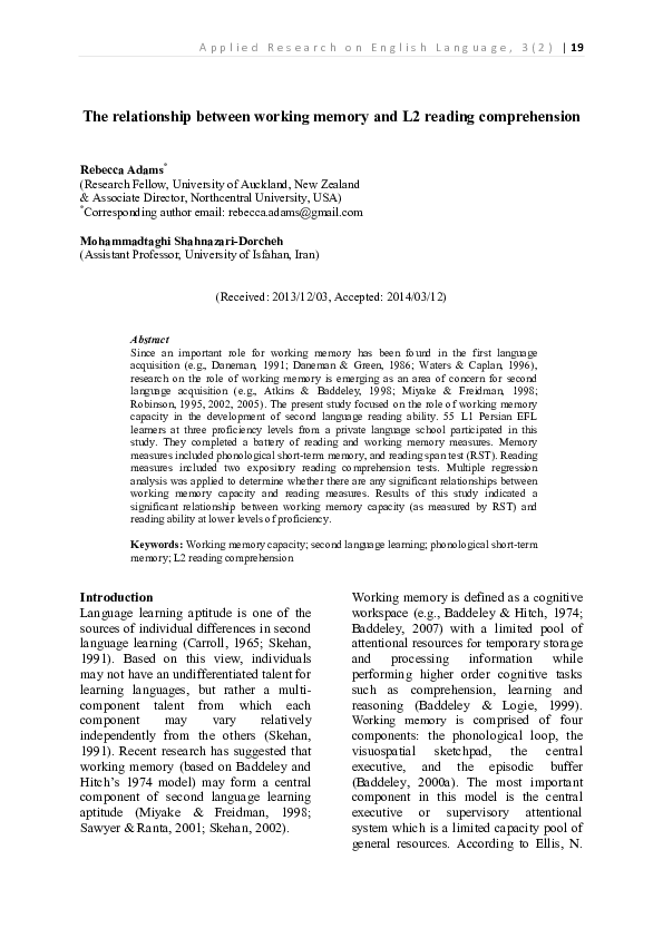 Pdf The Relationship Between Working Memory And L2 Reading Comprehension Pdf The Relationship Between Working Memory And L2 Reading Comprehension