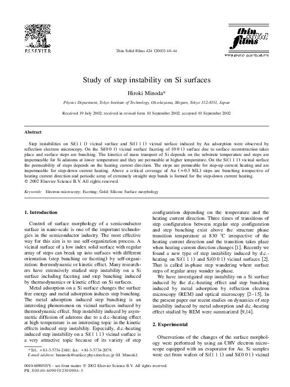 (PDF) Study of step instability on Si surfaces