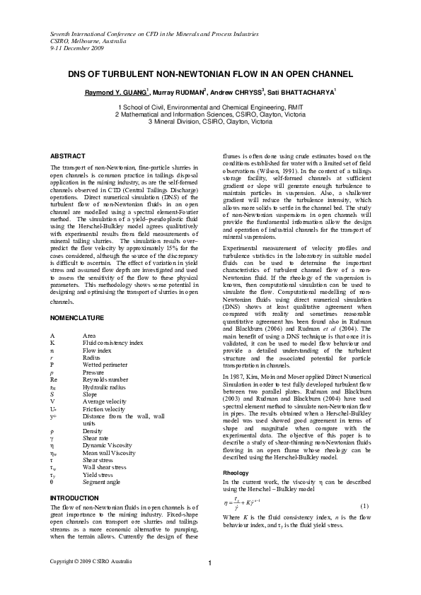 (PDF) DNS of Turbulent Non-Newtonian Flow in an Open Channel