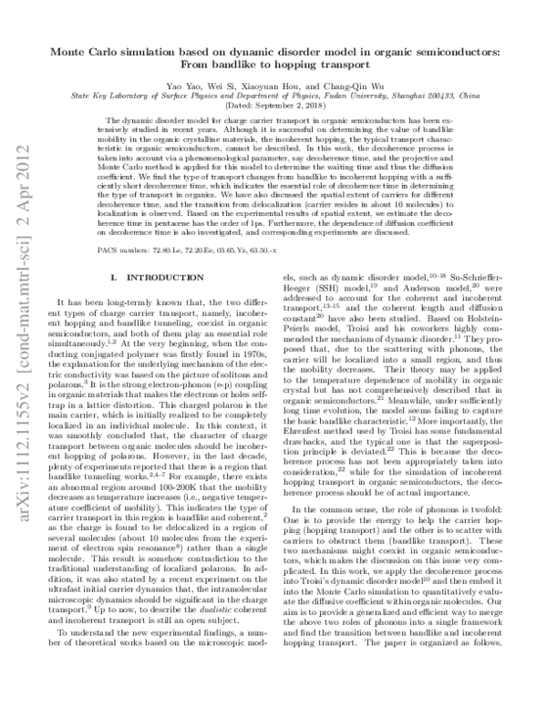 (PDF) Monte Carlo simulation based on dynamic disorder model in organic ...