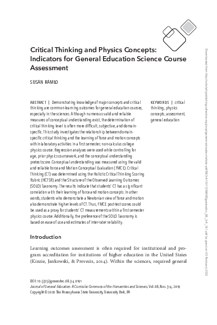 (PDF) Critical Thinking and Physics Concepts: Indicators for General ...