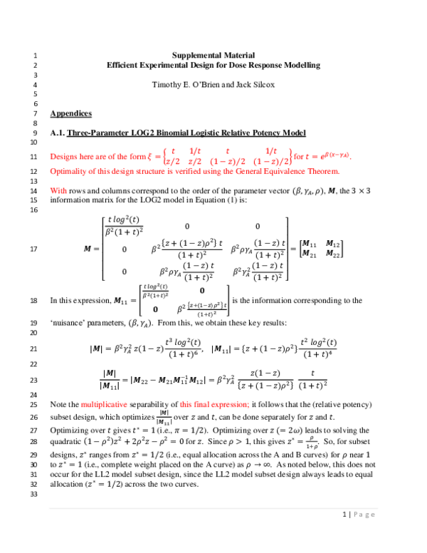 (PDF) Efficient experimental design for dose response modelling