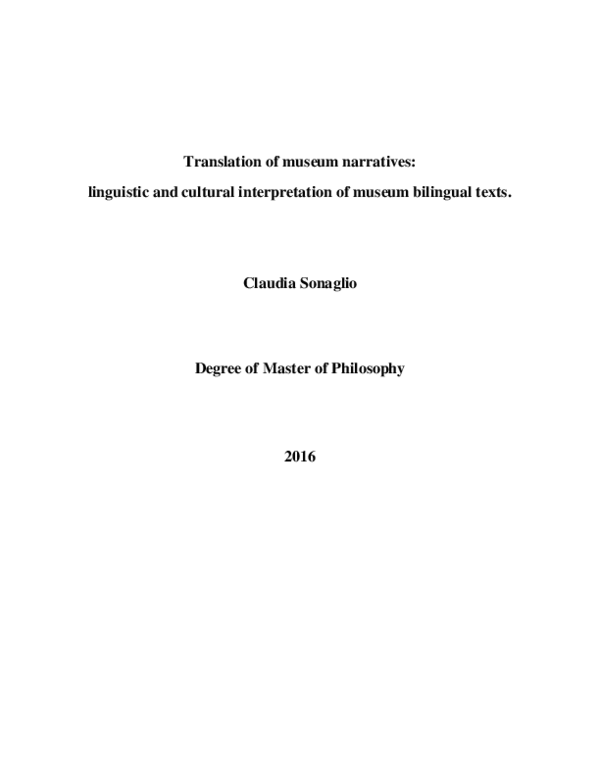 (PDF) Translation of museum narratives: linguistic and cultural ...