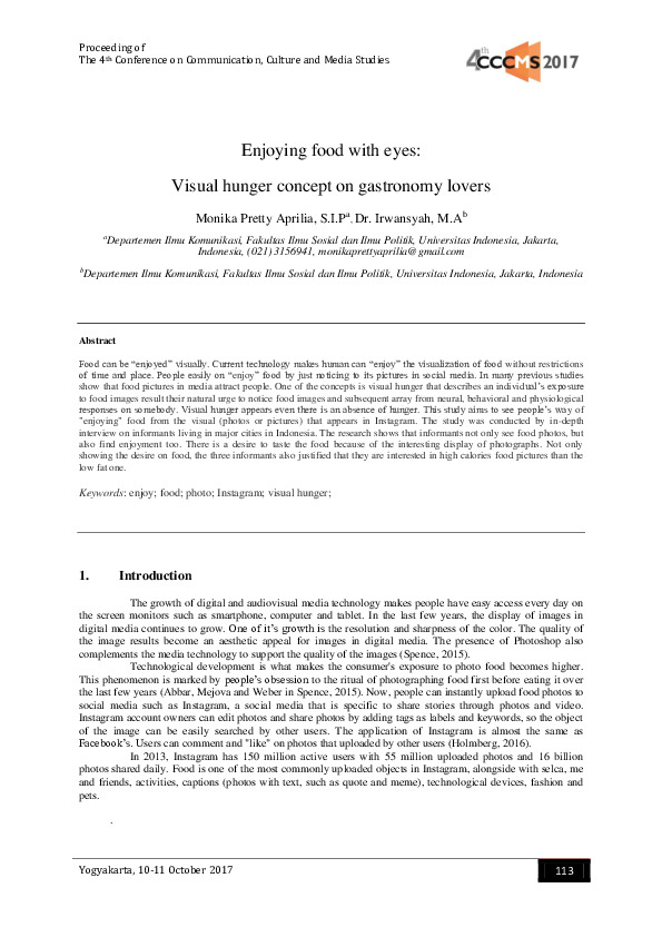 (PDF) Enjoying food with eyes: Visual hunger concept on gastronomy lovers