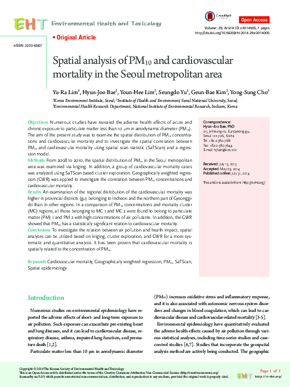 (PDF) Spatial analysis of PM10 and cardiovascular mortality in the ...