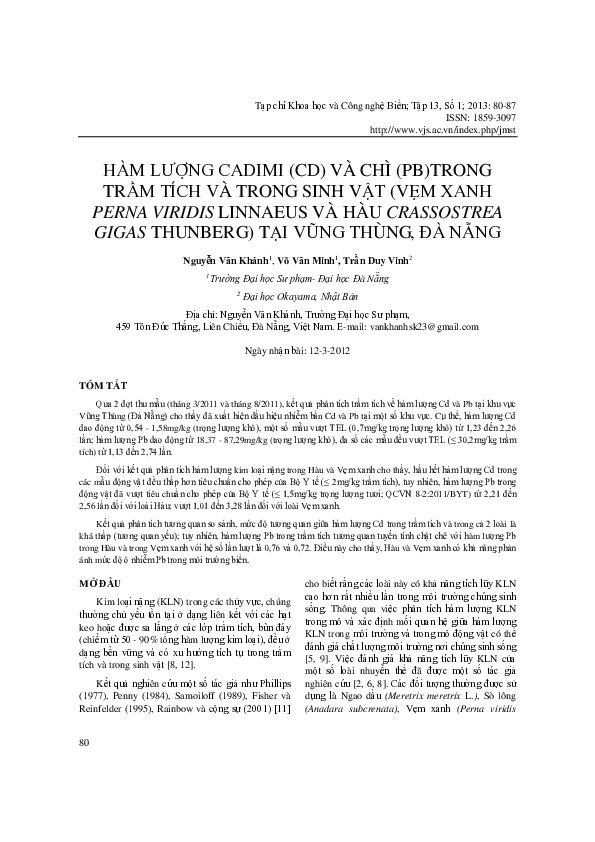 (PDF) Content of Cadmium (CD) and Lead (PB) in Sediments and Organisms ...