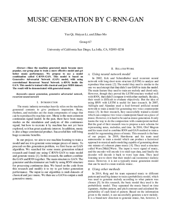 (PDF) Music Generation by C-RNN-Gan