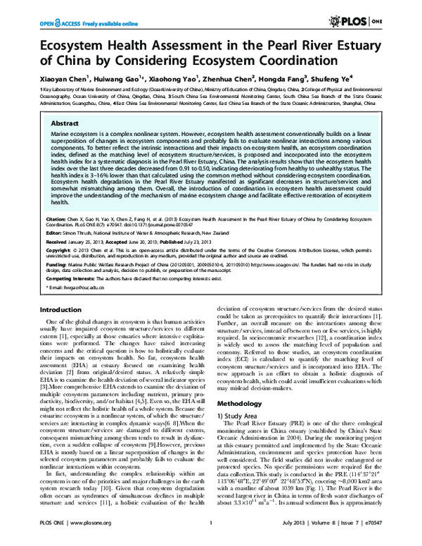 (PDF) Ecosystem Health Assessment in the Pearl River Estuary of China ...