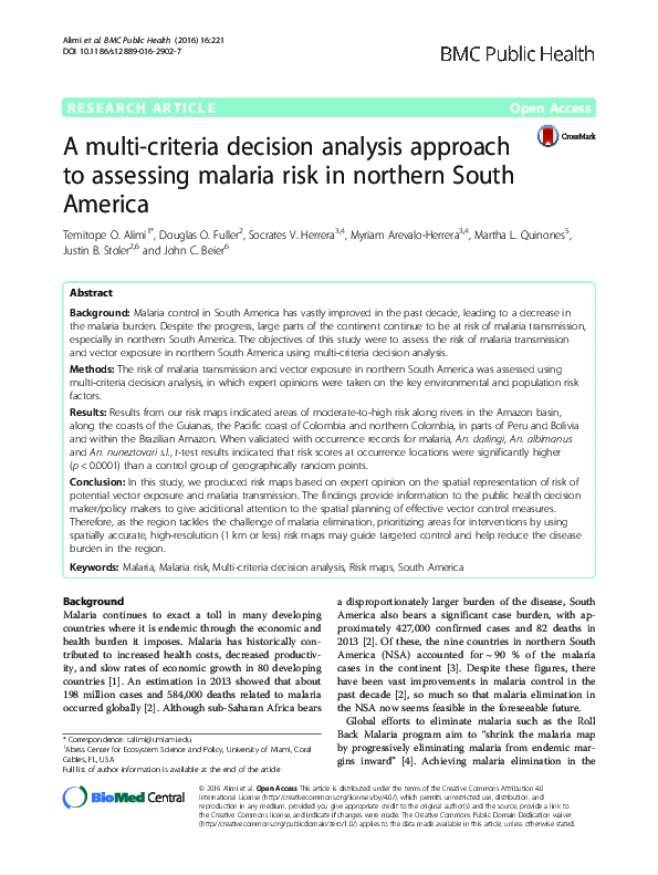 (PDF) A multi-criteria decision analysis approach to assessing malaria ...