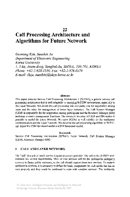 (PDF) Call Processing Architecture and Algorithms for Future Network