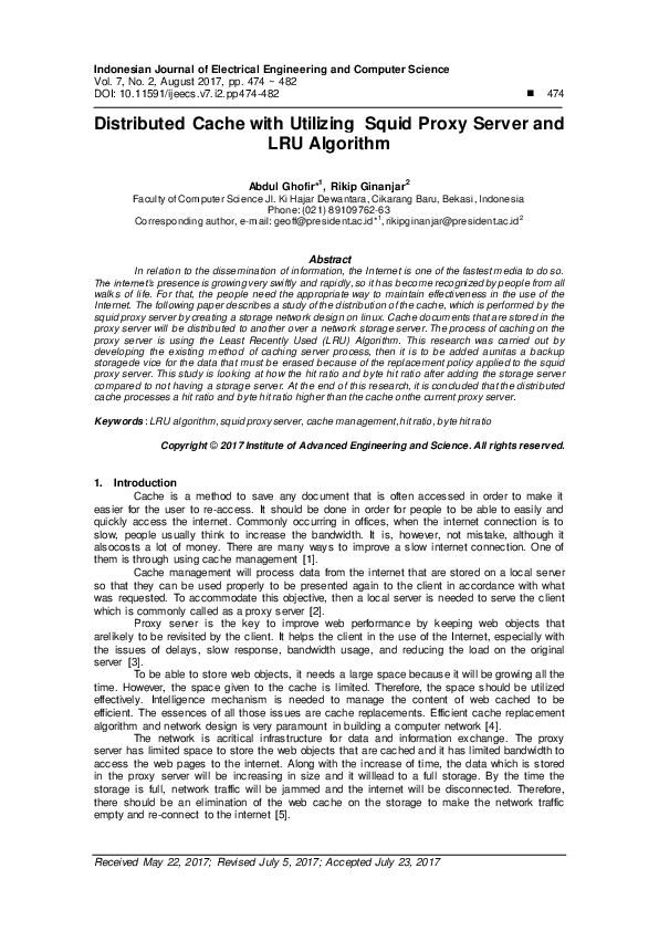 (PDF) Distributed Cache with Utilizing Squid Proxy Server and LRU Algorithm