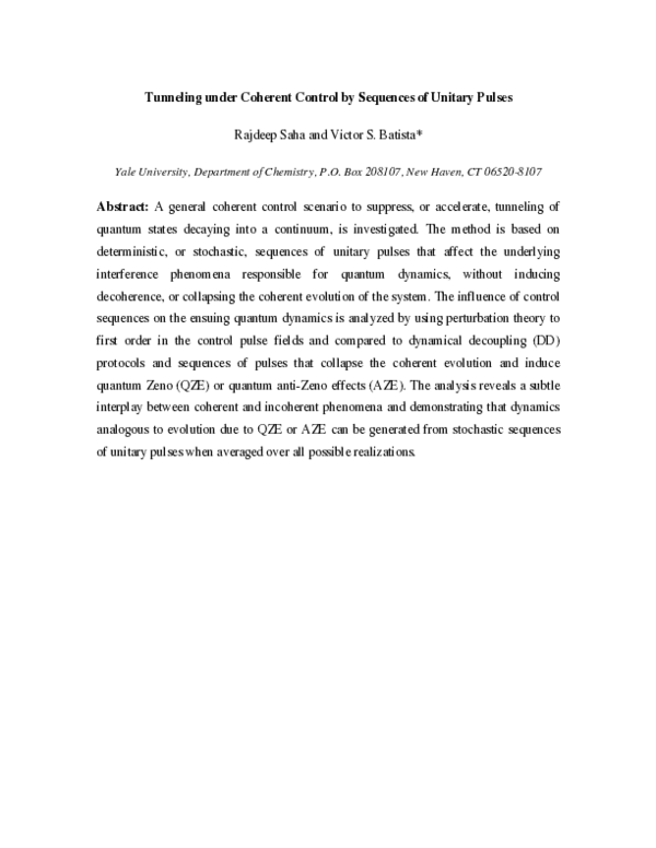 (PDF) Tunneling under Coherent Control by Sequences of Unitary Pulses