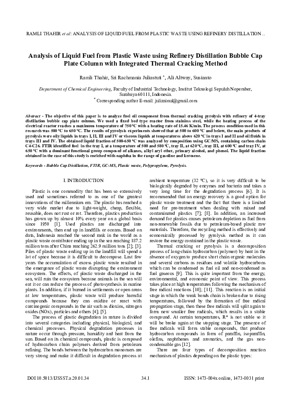 (PDF) Analysis of Liquid Fuel from Plastic Waste Using Refinery