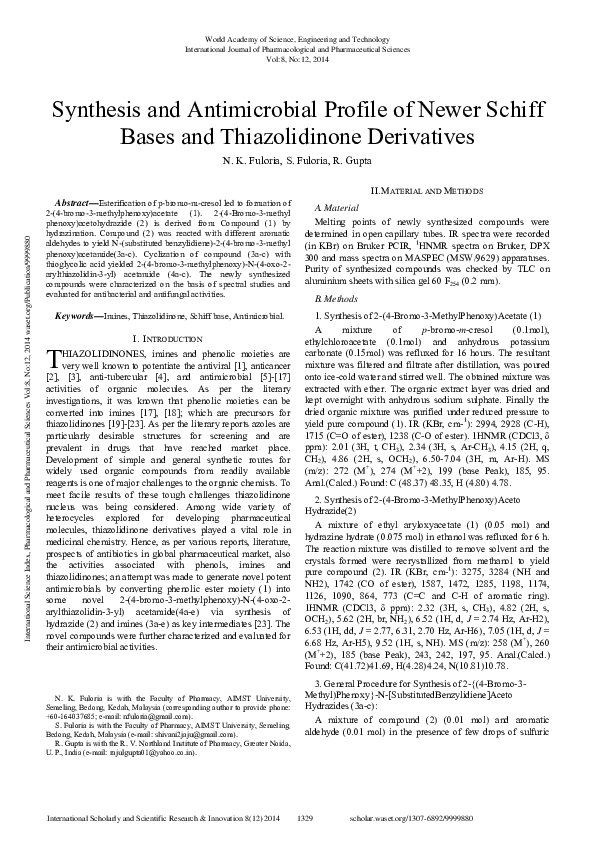 (PDF) Synthesis And Antimicrobial Profile Of Newer Schiff Bases And ...
