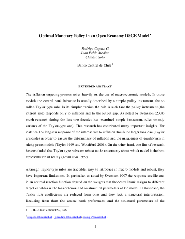 (PDF) Optimal Monetary Policy in an Open Economy DSGE Model