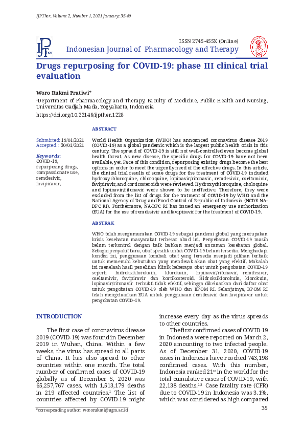 (PDF) Drugs repurposing for COVID-19: phase III clinical trial evaluation