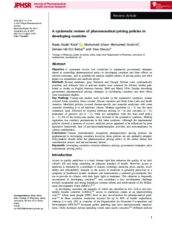 (PDF) A systematic review of pharmaceutical pricing policies in ...