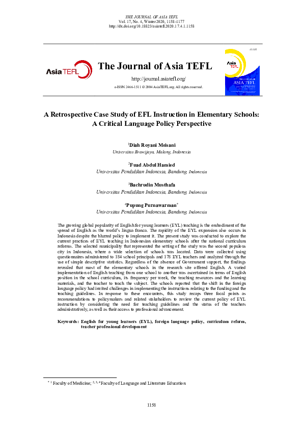 (PDF) A Retrospective Case Study of EFL Instruction in Elementary ...