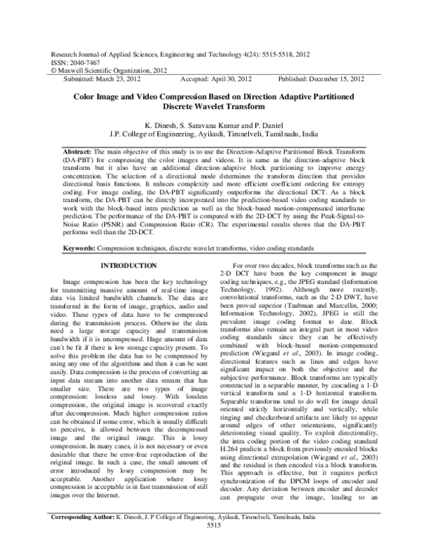(PDF) Color Image and Video Compression Based on Direction Adaptive ...