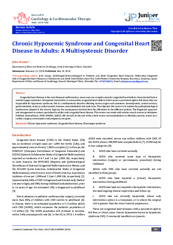 (PDF) Chronic Hypoxemic Syndrome and Congenital Heart Disease in Adults ...