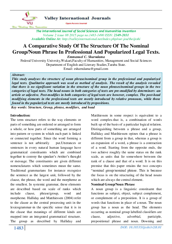 (PDF) A Comparative Study Of The Structure Of The Nominal Group/Noun ...