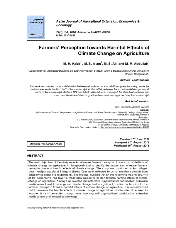 (PDF) Farmers' Perception towards Harmful Effects of Climate Change on ...