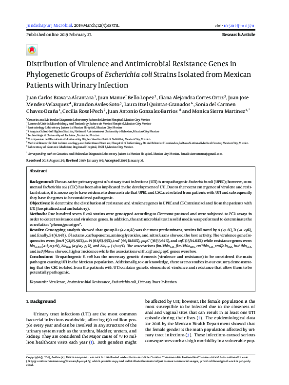 (PDF) Distribution of Virulence and Antimicrobial Resistance Genes in ...