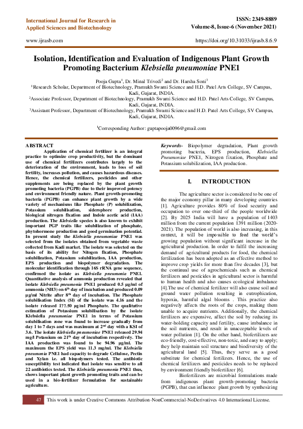 (PDF) Isolation, Identification and Evaluation of Indigenous Plant ...