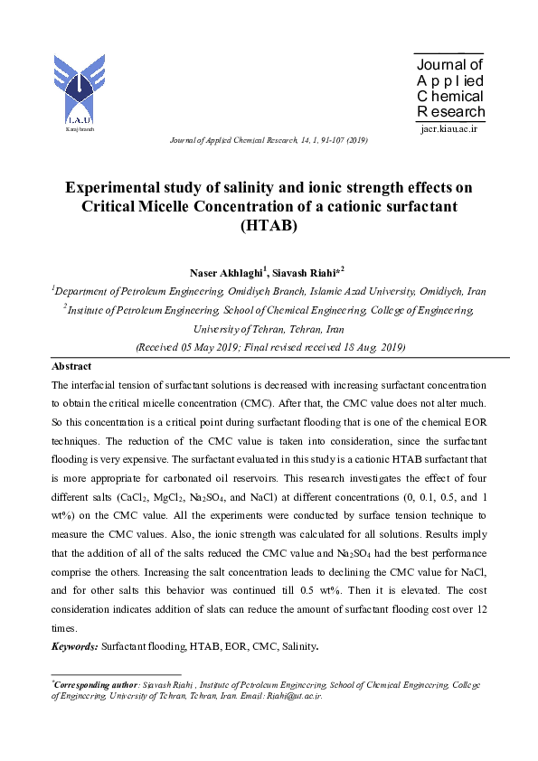 (PDF) Experimental Study of Salinity and Ionic Strength Effects on ...