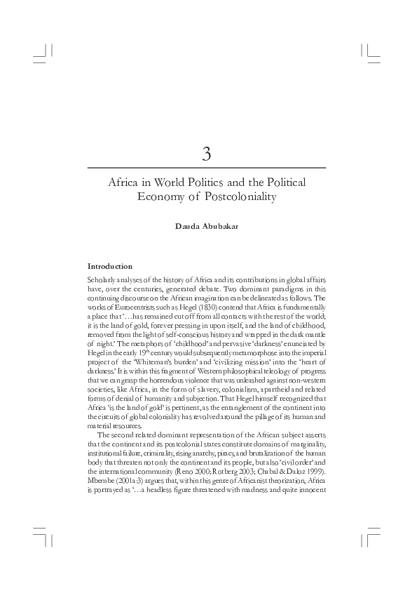 (PDF) Africa in World Politics and the Political Economy of Postcoloniality