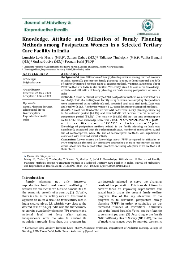 (PDF) Knowledge, Attitude and Utilization of Family Planning Methods ...