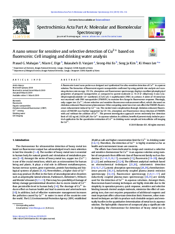 (PDF) A nano sensor for sensitive and selective detection of Cu2+ based ...
