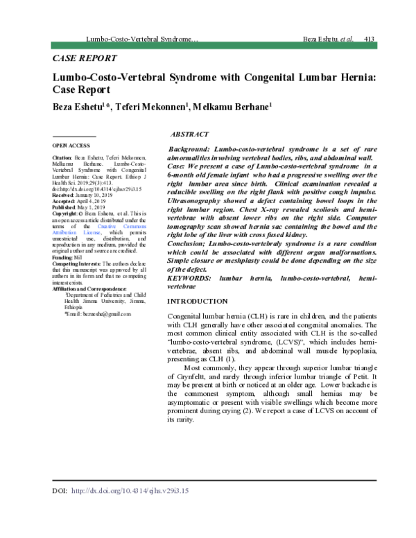 (PDF) LumboCostoVertebral Syndrome with Congenital Lumbar Hernia