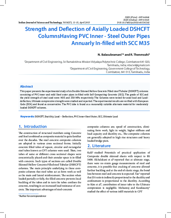 (PDF) Strength and Deflection of Axially Loaded DSHCFT ColumnsHaving ...