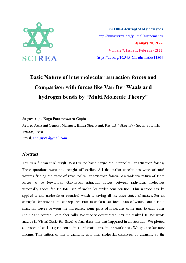 (PDF) Basic Nature of intermolecular attraction forces and Comparison ...