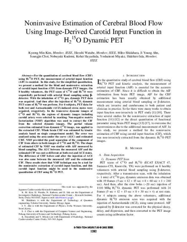 (PDF) Noninvasive estimation of cerebral blood flow using image-derived ...