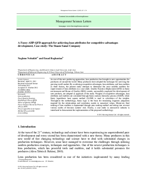 (PDF) A Fuzzy-AHP-QFD approach for achieving lean attributes for ...