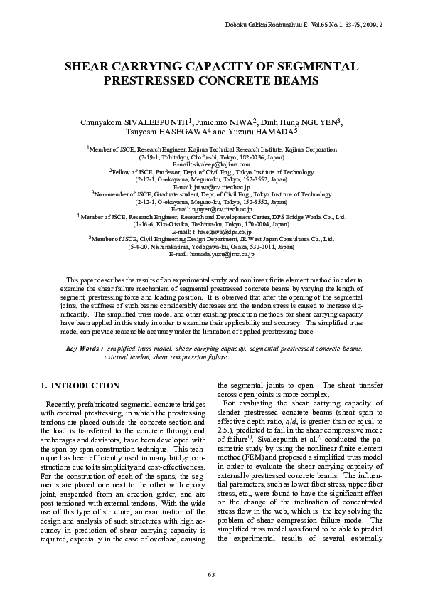 (PDF) Shear Carrying Capacity of Segmental Prestressed Concrete Beams