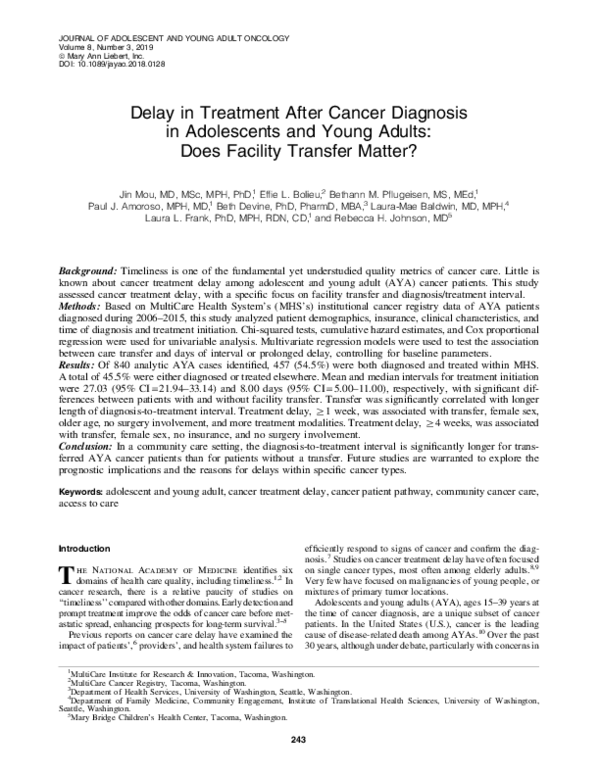 (PDF) Delay in Treatment After Cancer Diagnosis in Adolescents and ...