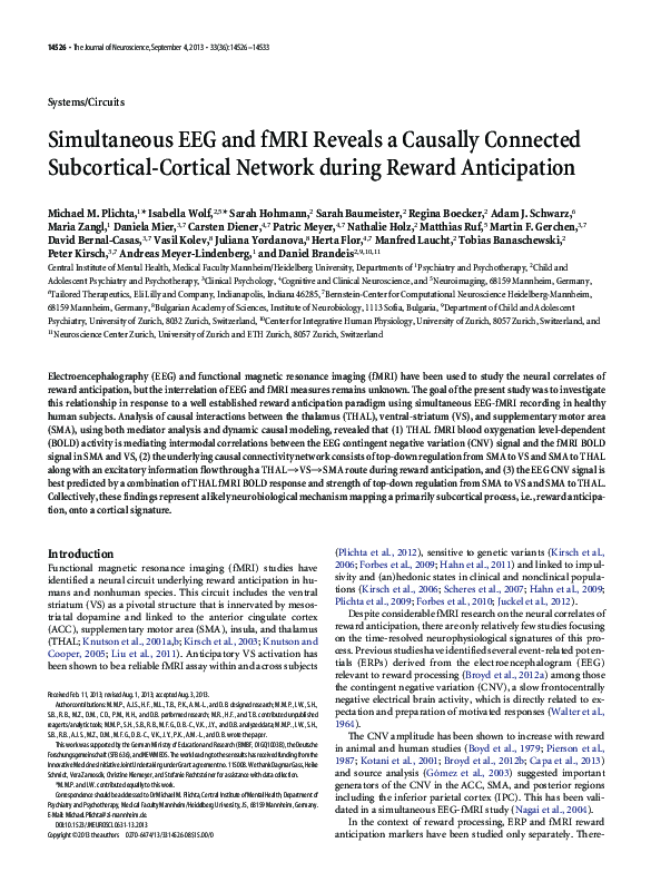 (PDF) Simultaneous EEG and fMRI Reveals a Causally Connected ...