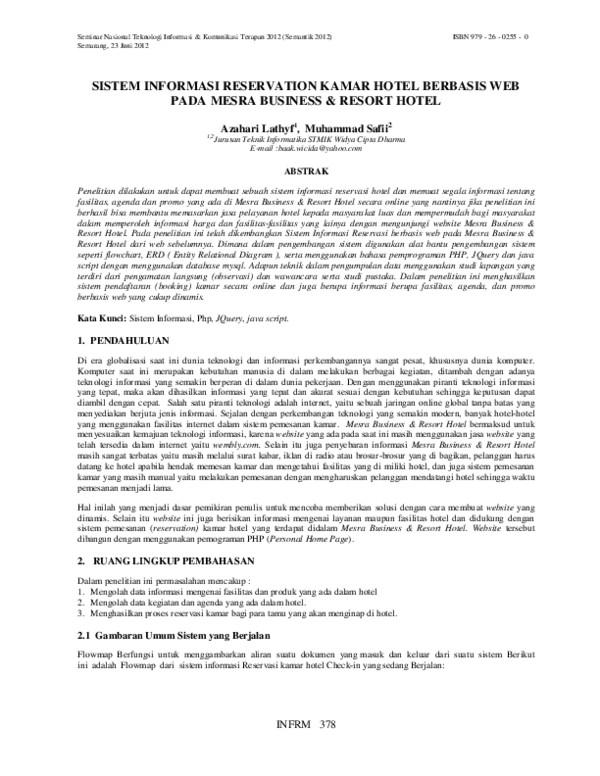 (PDF) Sistem Informasi Reservation Kamar Hotel Berbasis Web Pada Mesra ...