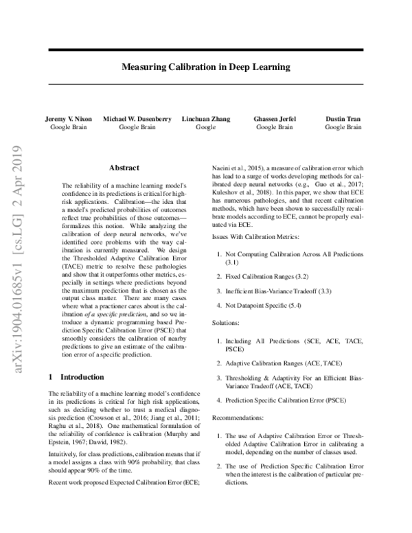 (PDF) Measuring Calibration in Deep Learning Jeremy Nixon Academia.edu