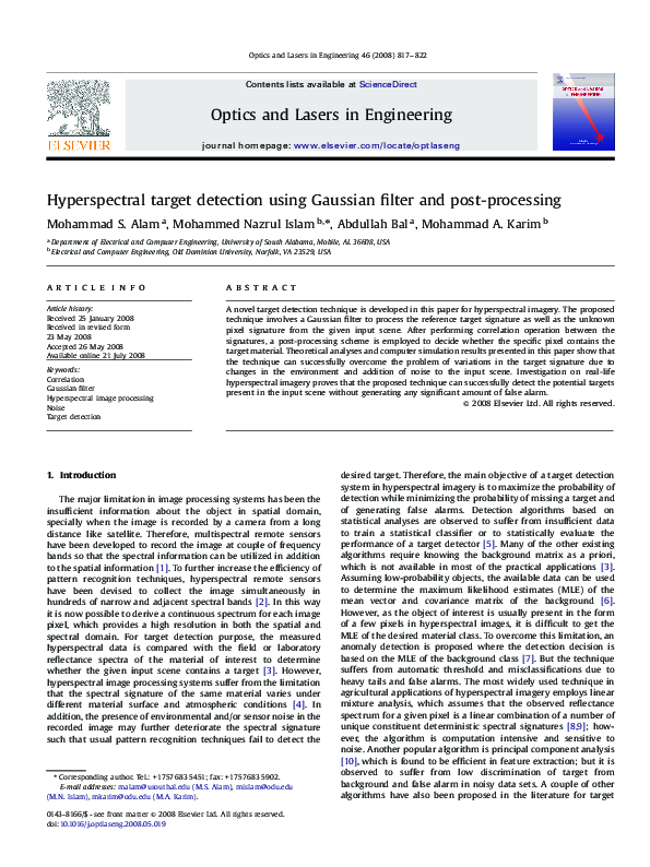 (PDF) Hyperspectral target detection using Gaussian filter and post ...