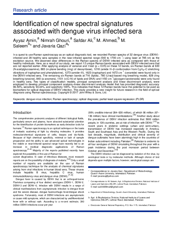 (PDF) Identification of new spectral signatures associated with dengue ...
